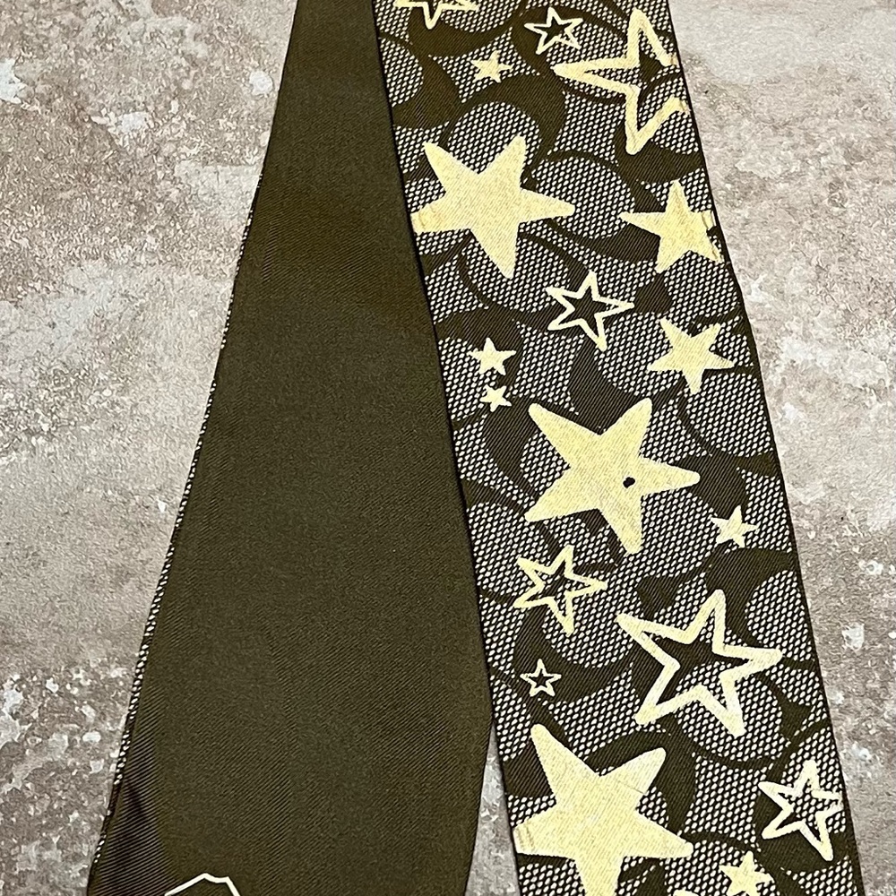Coach Olive and Cream Star Pattern Scarf